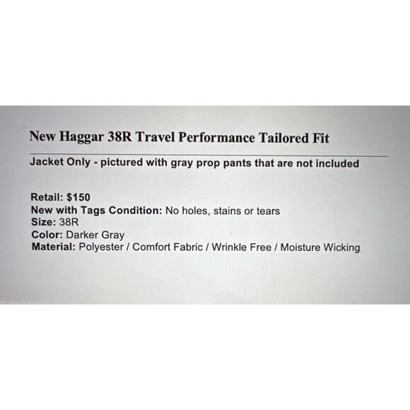 New Haggar 38R Travel Gray Blaze Jacket Wrinkle Free Moisture Wicking Comfort - Picture 2 of 16